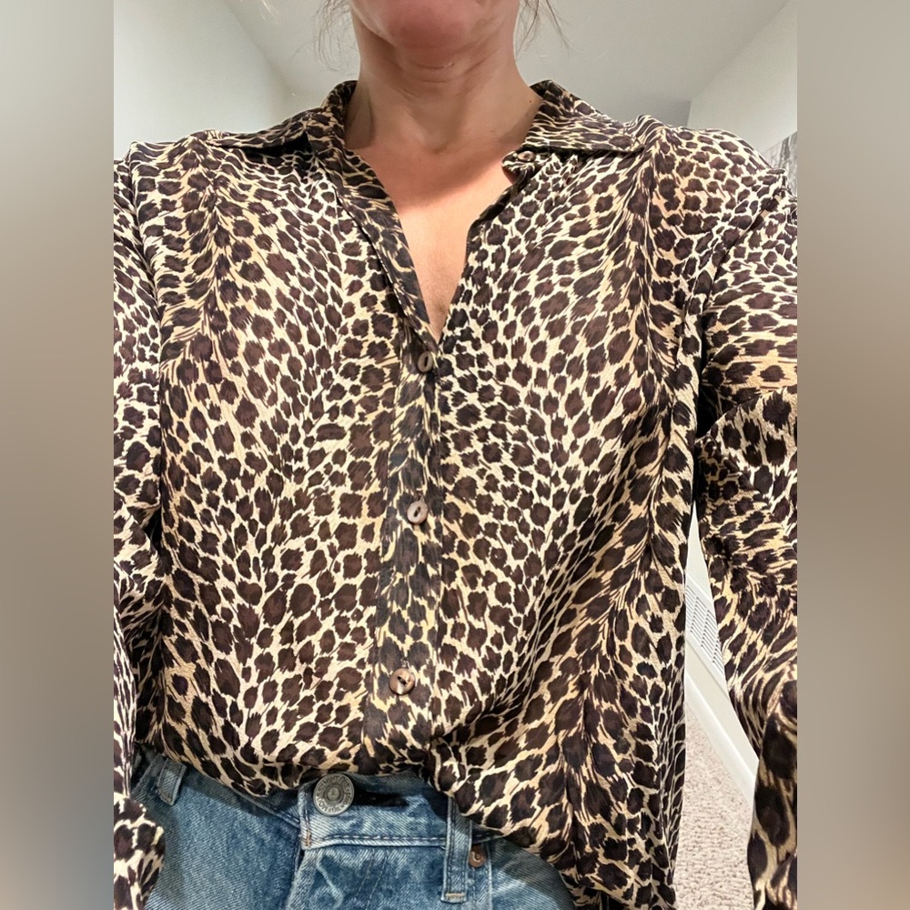 Liz Claiborne Leopard Print Silk Sheer Blouse - Picture 1 of 6